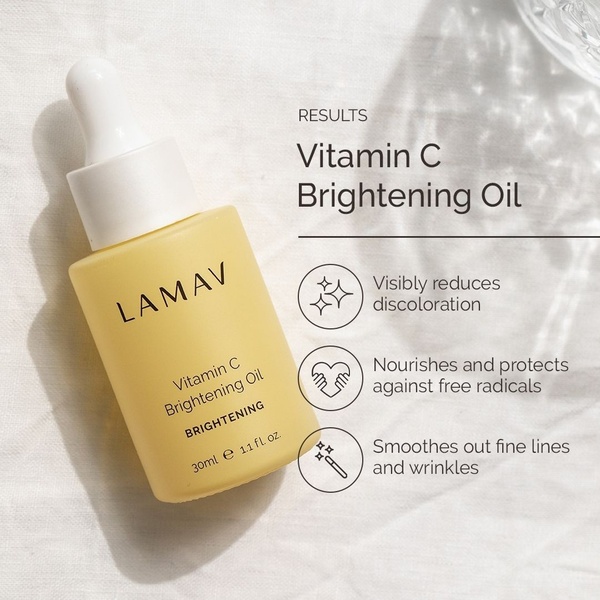 A clean, high-contrast 1:1 product shot that uses minimalist iconography to clearly list three core skin benefits for a skincare oil.